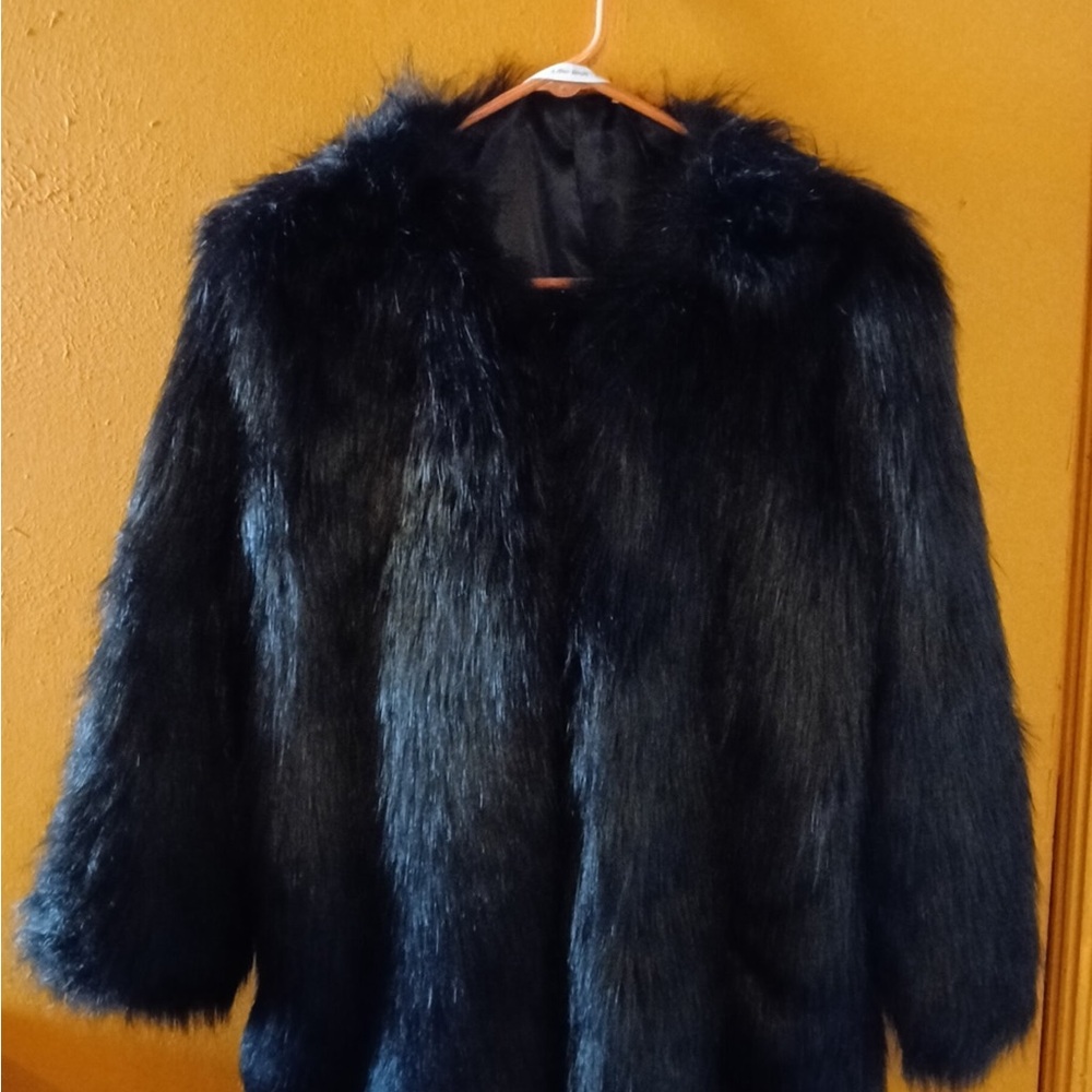 Zara Luxe Black Faux Fur Teddy Jacket